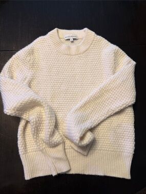 White + Warren Cream Textured Crewneck Sweater